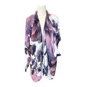 Lightweight Floral Cardigan/Vest/Shawl/Wrap with Arm Holes Purples/Whites O/S
